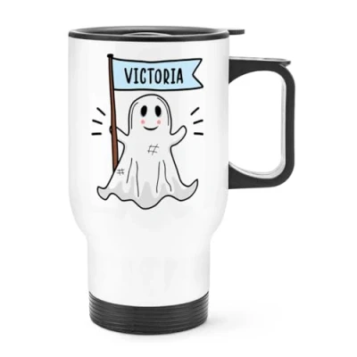 Image of Personalised Boo Ghost Travel Mug Cup with Handle