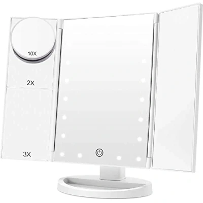 Image of JARAGAR Makeup Mirror with Light, Trifold Vanity 1x/2x/3x/10x Magnifying LED Lights Touch Screen 180 Degree Adjustable Rotation Dual Power Supply Mode