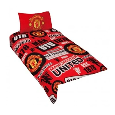 Image of Manchester United Official Patch Single Duvet Set Multi Colour, 2 pieces