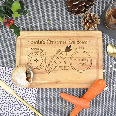 Image of eBuyGB Wooden Snack Tray Eve Board, Santa Claus Rudolph Reindeer Treat Plate, Father Christmas, Wood