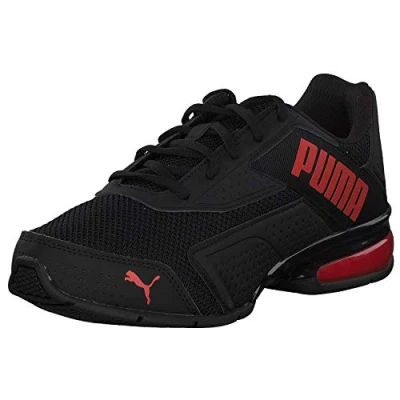 Image of PUMA Mens Leader VT Nubuck Trainers Runners Lace Up Padded Ankle Collar Mesh Black/Red UK 7 (40.5)