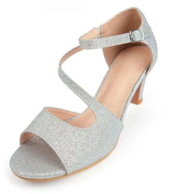 Image of Where&#039;s That From Wheres Womens &#039;Italy&#039; Wide Fit Low Kitten Heel Crossover Strap Silver Size 9 (UK Shoe)