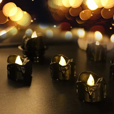 Image of PERZOE 6Pcs LED Candle Lights Black Tea Light Candles Battery Operated Electric Flameless Flickering Tealights Lamp A