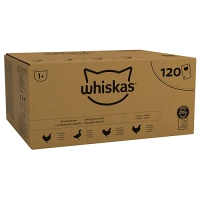 Image of Whiskas 1+ Adult Poultry Selection in Jelly 120 Pouches, Wet Cat Food, Megapack (120 x 85 g)