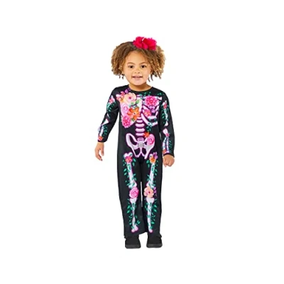 Image of Amscan 9914791 Child Toddlers Floral Skeleton Fancy Dress Halloween Costume Girls Kids Cosplay (6 12 Months)