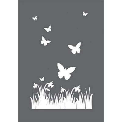 Image of Rayher 45123000 Set of Mask Stencil Squeegee for Crafts and Painting, Reusable Silk Screen Template with Butterfly Daffodils Design, 14.8x21cm, Wood, colourless, A5