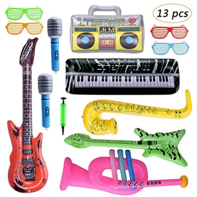 Image of Bebester Inflatable Instruments, 13PCS Rock Star Toy set Party Props Guitar Saxophone Microphone Keyboard Piano Music with Balloon Pump