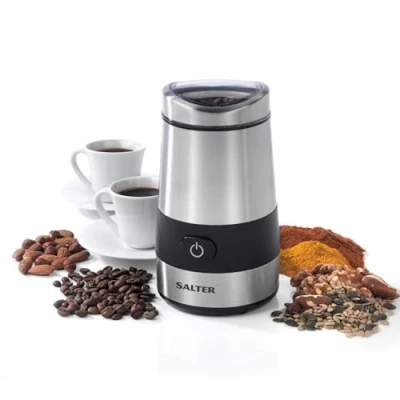 Image of Salter EK2311 Electric Coffee &amp; Spice Grinder Stainless Steel Blade, 60g Bean/Dry Herb Mill, One Touch Operation, Fast Grinding Machine For Nuts, Seeds, Transparent Lid, Multipurpose, 200W