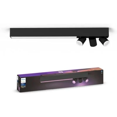 Image of Philips Hue Centris White and Colour Ambiance Smart Ceiling Bar Light, 3X SpotLights [GU10 Spot] with Bluetooth, Black. Works Alexa, Google Assistant Apple HomeKit.