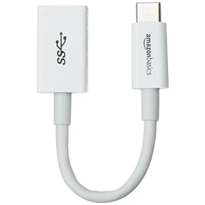 Image of Amazon Basics USB C to A 3.1 Gen1 Female Adapter Cable Converter, 5Gbps High Speed, IF Certified, for Laptops, Tablets, Phones, White