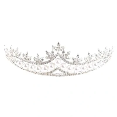 Image of Xuniu Bride Crystal Crown, Bridal Princess Rhinestone Pearl Hair Tiara Wedding Veil Headband Crown