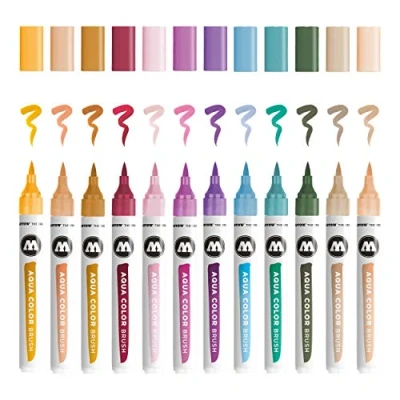 Image of Molotow Aqua Colour Brush (Brush Pen Marker Basic Set 2, Tip for Watercolour and Hand Lettering) 12 Pieces Assorted