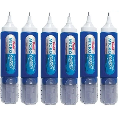Image of Pentel Micro Correct Correction Tipp Ex Pen White Fluid Out Orginal Metal Tip Nib 12ml ZL31 (Pack Of 6)