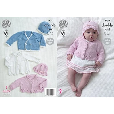 Image of King Cole Baby Double Knitting Pattern Matinee Coat Cardigan Jacket &amp; Hats Cottonsoft DK (4428)