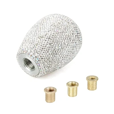 Image of muge racing Bling Crystal Car Gear Shift Knob, Auto Interior AccessoriesGear Lever Knob with 3 Adapters Universal for Most Vehicles(Oval)