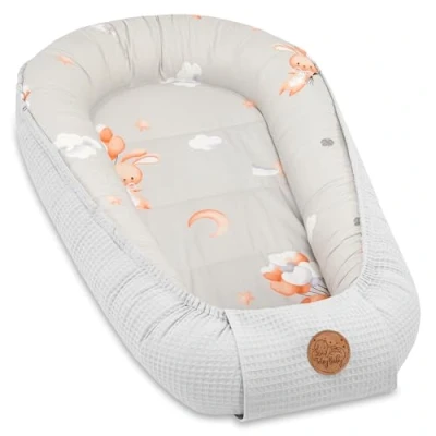 Image of Baby Nest Newborn 90x50 cm Cocoon Handmade two sided from Waffle Piqué Cotton Slumber Rabbit