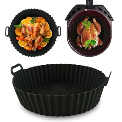 Image of 16cm Round Silicone Air Fryer Liner Non Stick, Reusable &amp; Dishwasher Safe, Heat Resistant for Basket, Easy Cleaning, Replacement Parchment Paper, Compatible with Ninja, Tower, COSORI
