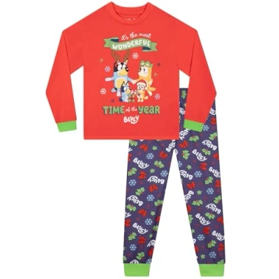 Image of Bluey Pyjamas Heeler Family Boys Christmas Long Sleeve Red 18 24 Months