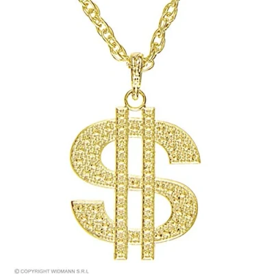 Image of Gold Dollar Necklace Fancy Dress Costume Jewellery for Outfits Bling Accessories Accessory ALL THEMES