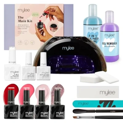 Image of Mylee Main Kit, Professional Nail Art Gel Polish Set Including: Grande LED Lamp, Top &amp; Base Coat, 4x Colours, 5 in 1 Builder Gel, Prep Wipe Remover, Tools