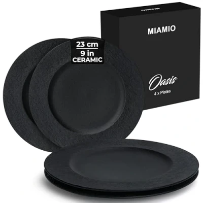 Image of MIAMIO Set of 4 Dinner Plates/Ceramic Plate Set, Crockery Modern Plates, Microwave and Dishwasher Safe Oasis Collection