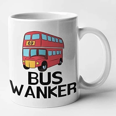 Image of Top Banana Gifts Bus Wanker Funny Rude Inbetweeners Ceramic Photo Mug Cup Tasse (White)