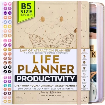 Image of Life Planner Undated Deluxe Weekly, Monthly Planner, a 12 Month Journey To Increase Productivity Organizer, Gratitude Journal, Agenda Do List, Gift Box &amp; Stickers Start Anytime