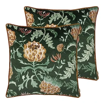 Image of Evans Lichfield Chatsworth Artichoke Velvet Piped Feather Filled Cushion Twin Pack