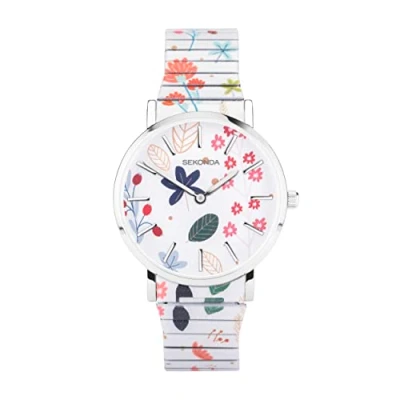 Image of Sekonda Maxima Ladies 38mm Quartz Watch in Multicoloured with Analogue Display, and Floral Patterned Stainless Steel Strap 40581