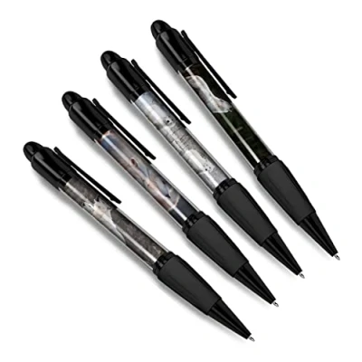 Image of DV DESIGN Set of 4 Arctic Wolf Black Ballpoint Pens Wolves Animal Wild Nature Wildlife American Pattern Boys Girls Men Women Theme Pen #79420