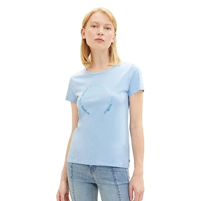 Image of TOM TAILOR Denim Women&#039;s 1038353 T Shirt with Print, 11139 Soft Charming Blue, S