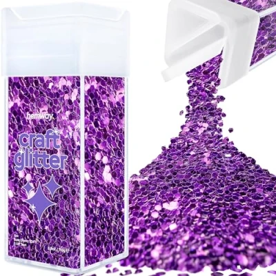 Image of Glitter for Craft Shaker Purple Resin Tumblers Cards Christmas Jewellery Candle Super Chunky Nail Face Cosmetic 110g / 3.9oz