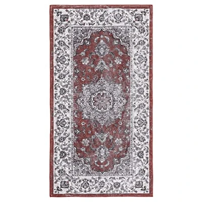 Image of CAROMIO Machine Washable Rug, In &amp; Outdoor Stain Resistant Vintage Area Rug Non Slip Short Pile With Orient Design Carpet for Bedroom Living Room Dining Kitchen, 80 x 150 cm Red