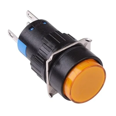 Image of Latching 16mm Push Button Switch NO/NC 230V Panel Mount (Round Latching, Yellow)