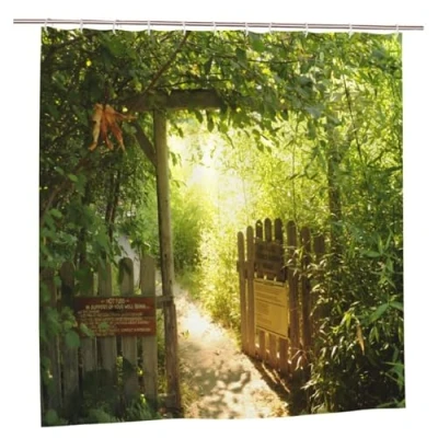 Image of YUAOEUR 3D Garden Shower Curtain 60x72 Inch Green Bamboo Forest Picture Outdoor Trees Bathroom Personalized Decor Fabric with Hook