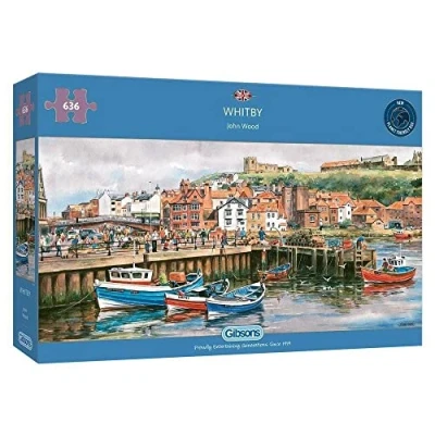 Image of Whitby 636 Piece Jigsaw Puzzle Panoramic Coastal Sustainable for Adults Premium 100% Recycled Board Great Gift Gibsons Games