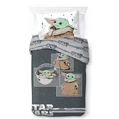 Image of Jay Franco Star Wars Mandalorian Curious Child 100% Cotton Children&#039;s Bed Linen Set 135 x 200 cm Single Size Duvet Cover + Pillowcase 50 70