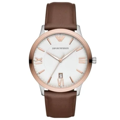 Image of Emporio Armani Men&#039;s Analog Quartz Watch with Leather Strap AR11211