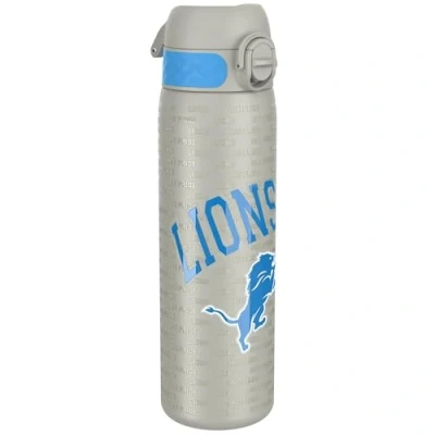 Image of ION8 Steel Water Bottle, 600 ml/20 oz, Leak Proof, Easy to Open, Secure Lock, Dishwasher Safe, Flip Cover, Fits Cup Holders, Carry Handle, Durable, Metal Raised Print, NFL Lions