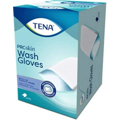 Image of Tena Proskin Wash Glove With Plastic Lining 175 Pieces