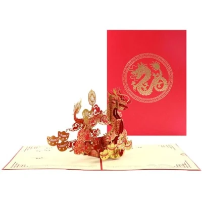 Image of xbiez 3D Dragon Popup Greeting Card,Blank Card with Envelope 2024 New Year Cards Creative Festival