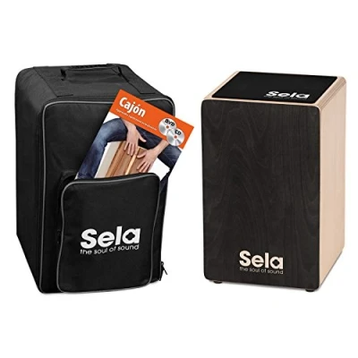 Image of Sela SE 158 FR Primera Black Cajon beginner bundle with backpack, pad, French book, CD and DVD