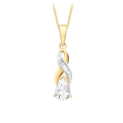 Image of Carissima Gold Women&#039;s 9 ct Yellow Diamond and Aquamarine Cross Over Pendant on Curb Chain Necklace of 46 cm/18 inch