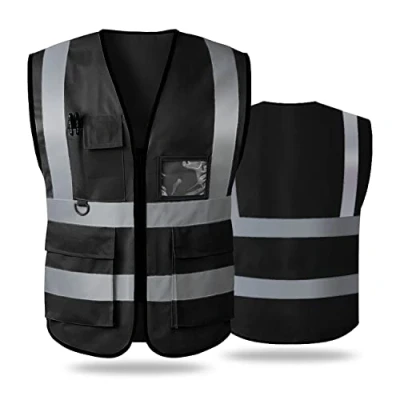Image of Hi Vis Vests for Women Men High Visibility Reflective Safety Security Vest with Pockets Zipper Front Meets ANSI/ISEA Standards（Small,Black(cloth))