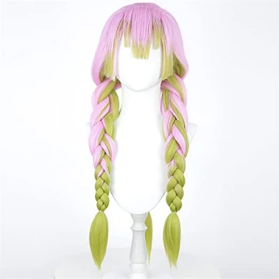 Image of Long Curly Hair Heat Resistant Costume Party Full Cosplay Wig, Woman Girls Kanroji Mitsuri Wig for Halloween