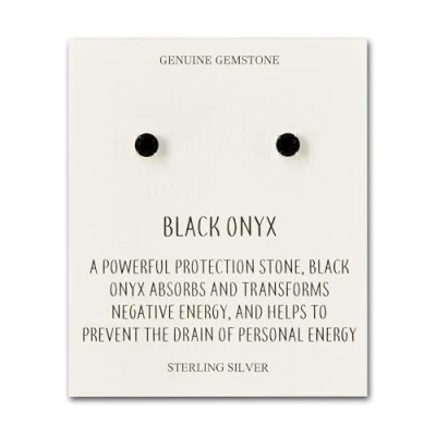 Image of Philip Jones Sterling Silver Black Onyx Gemstone Earrings with Quote Card