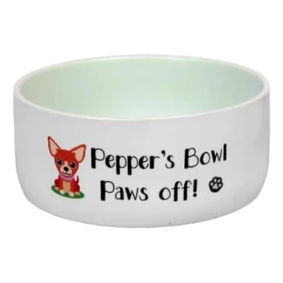 Image of Personalised Pet bowl Hands off dog New present puppy animal Ceramic Accessories (Small Bowl)