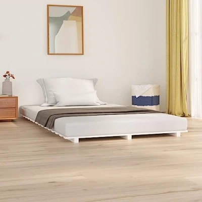 Image of vidaXL Solid Wood Pine Bed Frame White 120x200 cm Wooden Bedstead Base