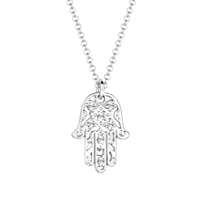 Image of Elli Necklace Hamsa Hand Crystals 925 Sterling Silver