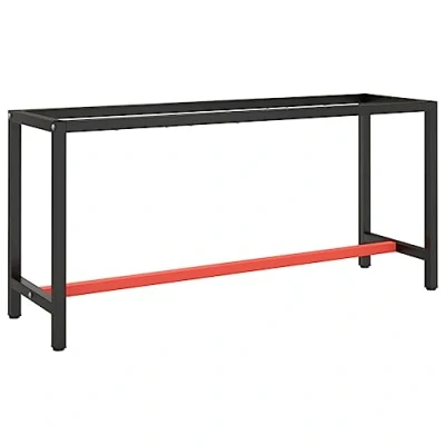 Image of vidaXL Heavy Duty Work Bench Frame Matte Black and Red Powder Coated Metal Versatile Robust Design.